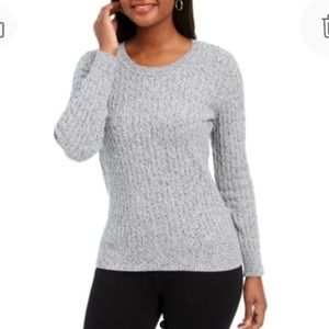 NEW Karen Scott Marled Cotton Cableknit Sweater, Size Small Petite, Gray